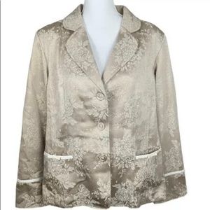 Susan Graver Style Blazer Jacket Gold Floral Brocade Ribbon Trim NWT Size XL